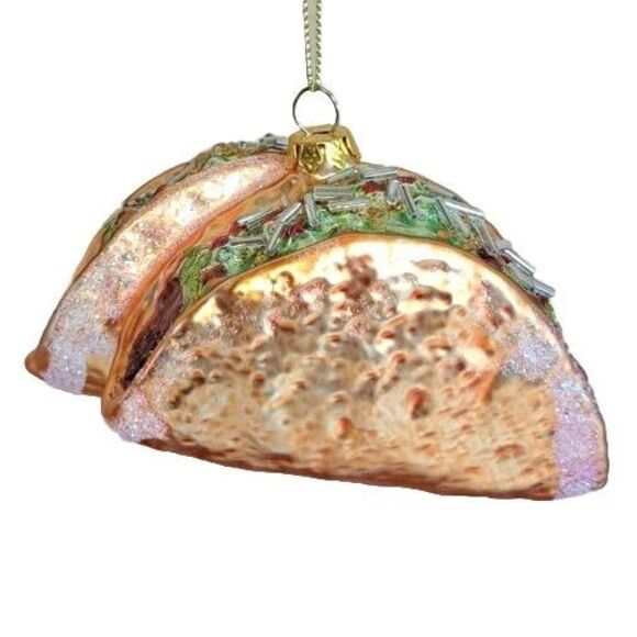 December Diamonds Tacos Glass Christmas Ornament 79-81719 4" Food Decor Holiday - Picture 3 of 3